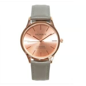 New! Gray And Rose-Gold Maestro MONROE Watch - Genuine Leather Strap